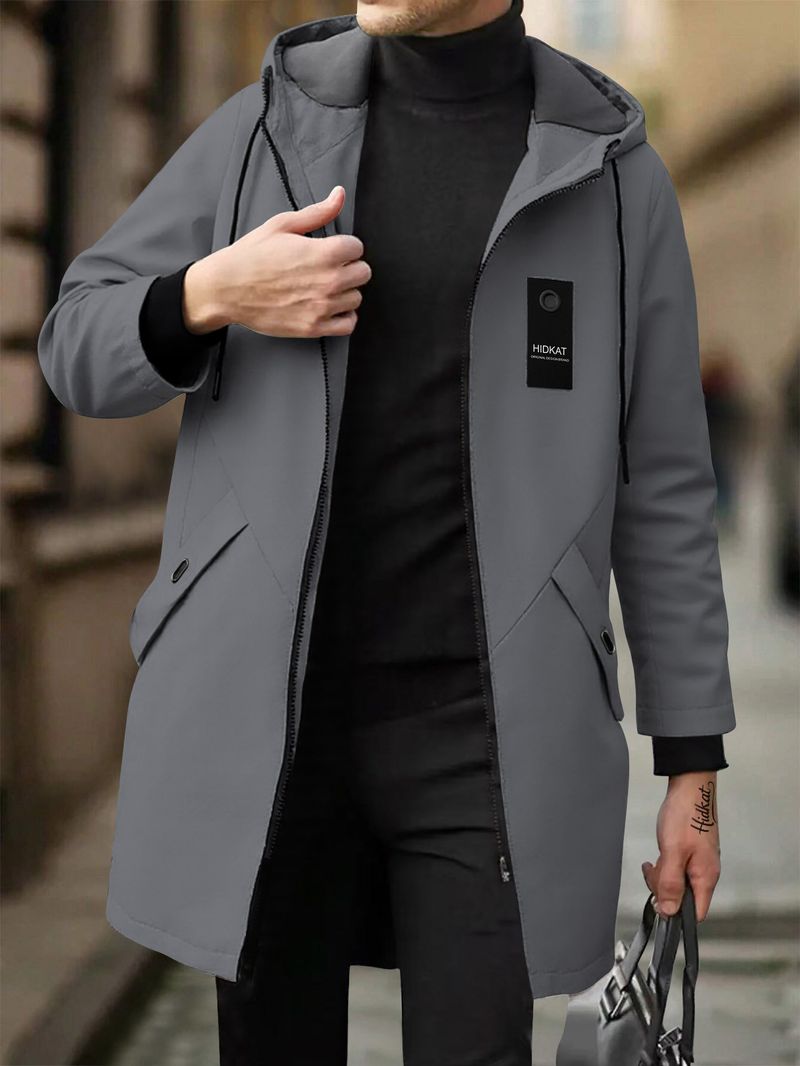 Men's Slim-Fit Trench Coat – Lightweight Polyester Jacket With Hood For Business Casual_voghion.com