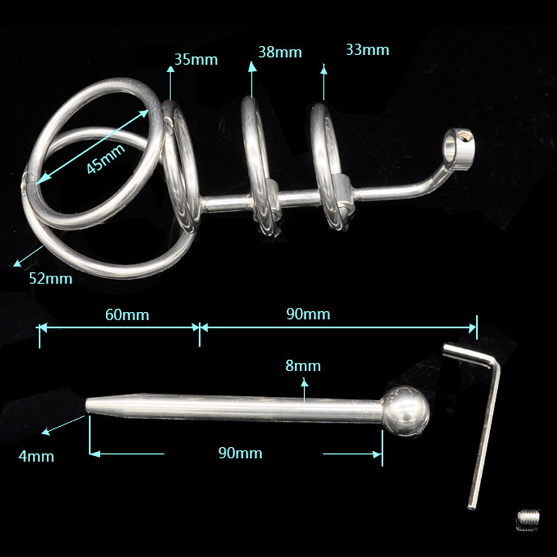 Plug uretrale di castità in acciaio inossidabile, giocattolo, anelli per bondage dello scroto, dilatatore uretrale, giocattoli sessuali per uomini, Ga_voghion.com