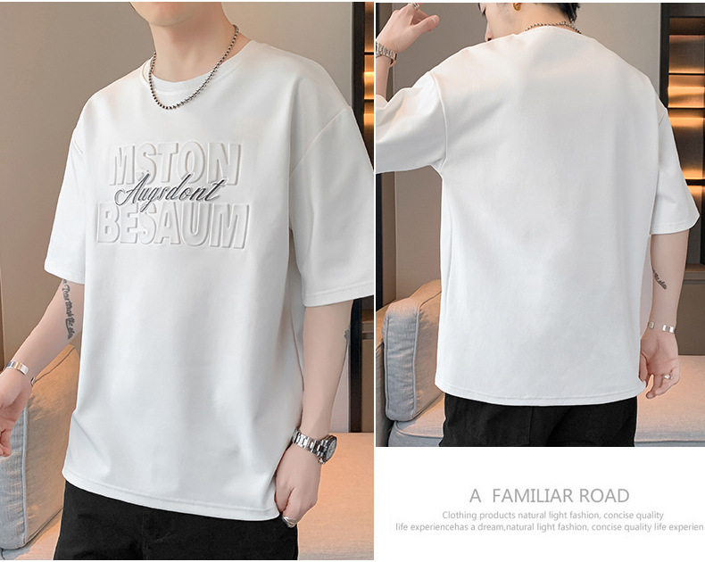 Men's Clothing Plus size Steel Printed Short Sleeved T Shirt Men's Summer Loose Drop Shoulder Round Neck Casual All Match T Shirt Top Clothes_voghion.com