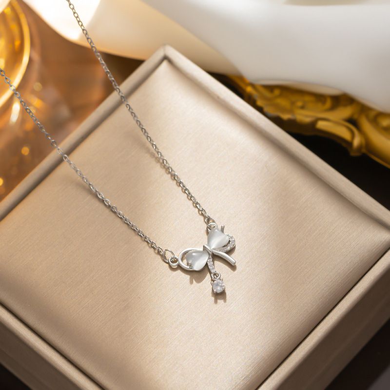 Bow Necklaces Simple, Luxurious And Niche Designs, Love Cat's Eye Stone Pendants For Women With Versatile Collarbone_voghion.com