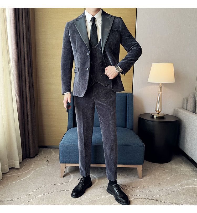 Męska odzież jesień i zima designerskie skórzane garnitury retro wysokiej klasy moda slim fit trzyczęściowe garnitury_voghion.com
