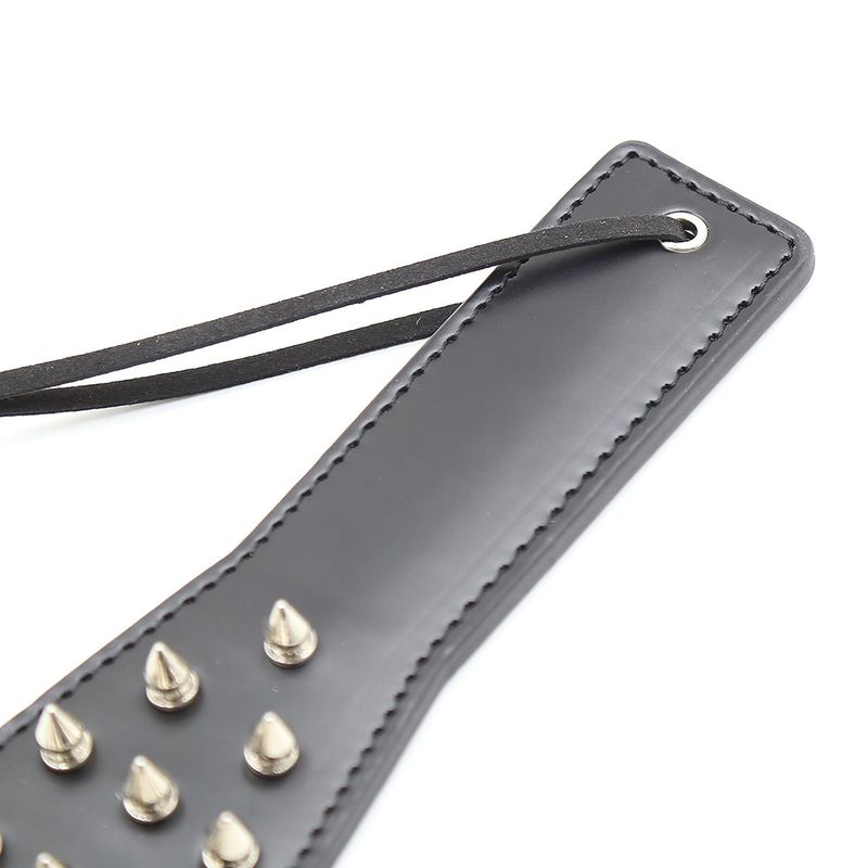 Sexy leren racket met spikes en lange steel van PU-leer voor volwassenen, racket voor koppels en vrouwen_voghion.com
