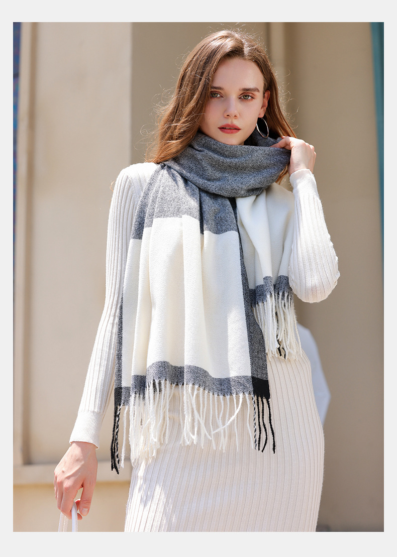 Nuova sciarpa a contrasto con nappe scozzesi per calore, temperamento coreano autunnale e invernale, scialle casual, sciarpa per coppia in finto cashmere_voghion.com