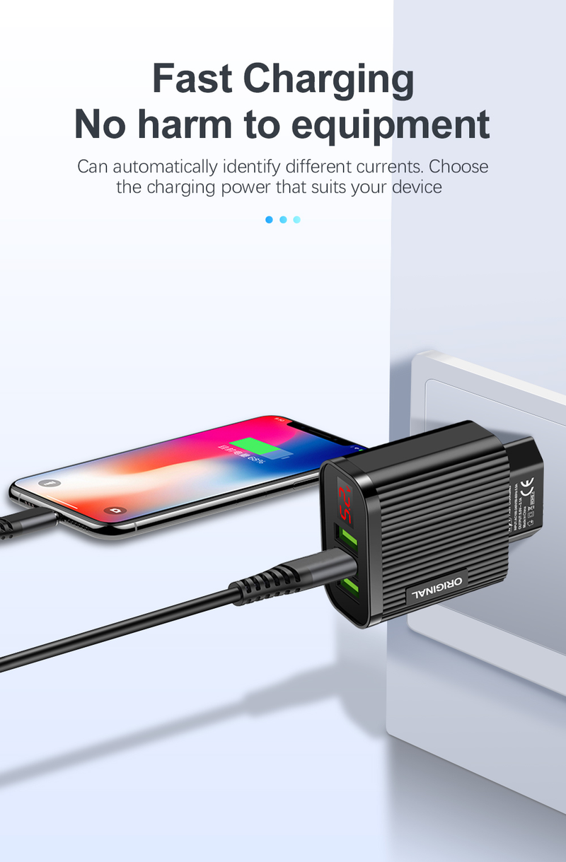 Chargeur USB avec affichage 3,1a 5V pour iPhone, 3 Ports, charge rapide, chargeur de téléphone mural pour iPhone Samsung Xia_voghion.com