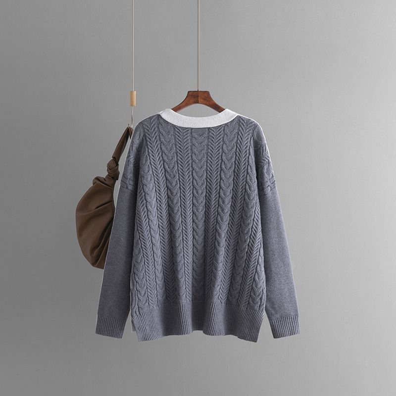 Women's Chunky Knit Cardigan With Color Block & Cable Design - Oversized V-Neck Open Front Sweater For Casual Wear_voghion.com