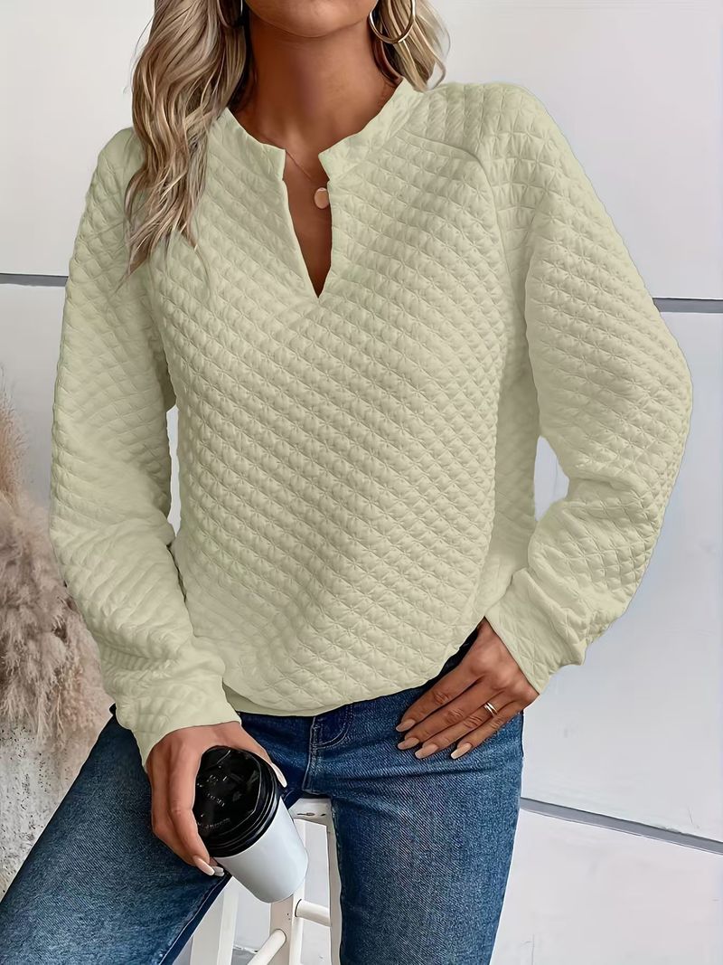 2025 Herbst Neue Feste Farbe Tiefem V-ausschnitt Patchwork Langarm frauen Casual Sweatshirt_voghion.com