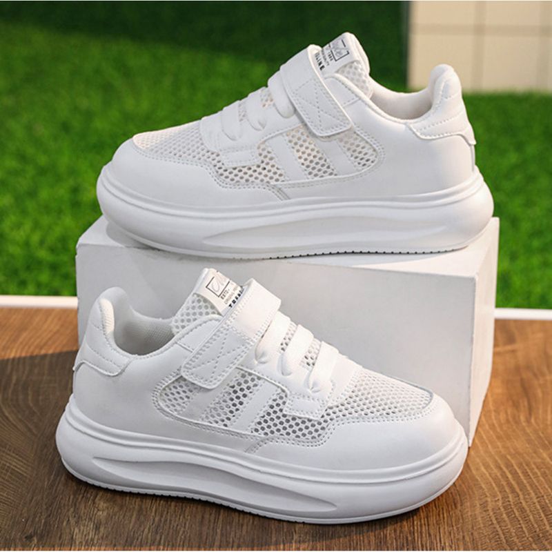 Boys Little White Shoes Girls White Sneakers Children's Board Shoes Kindergarten Primary School Children Running Shoes Mesh Breathable_voghion.com