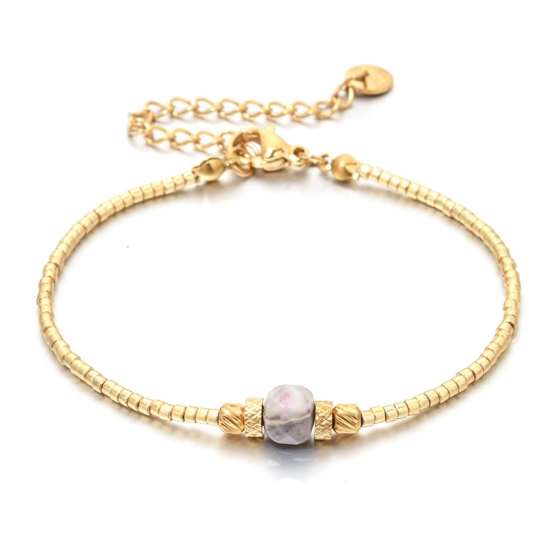 New Luxury Square Natural Stone Lapis Lazuli Amethyst Bracelet Simple Personality Rice Beads Gold Color Thin Women_voghion.com