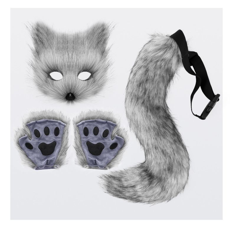 Costume di Halloween Maschera di volpe Guanti di peluche Coda di volpe Mano Coda Costume Accessori di scena_voghion.com