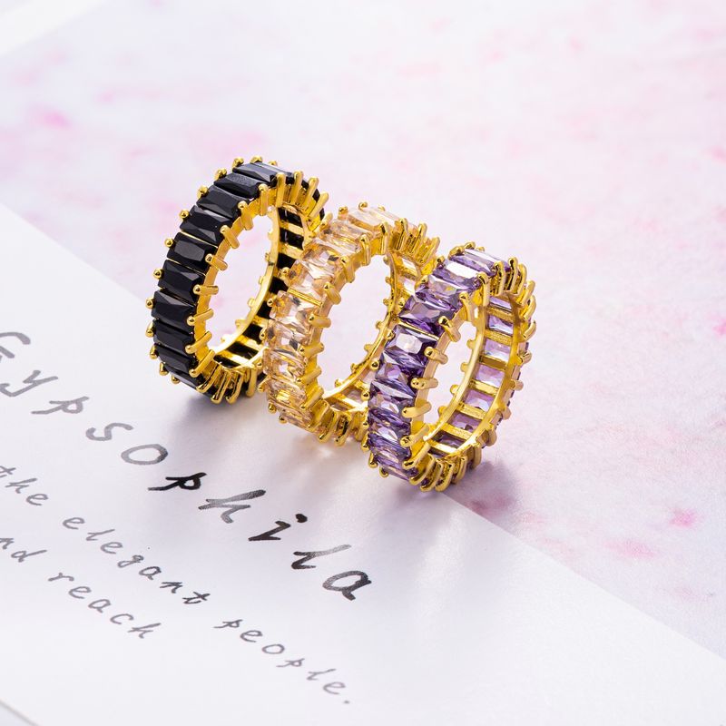 Set di anelli Hip Hop placcati in oro 18 carati con zirconi, da uomo e da donna, design geometrico impilabile con micro-pavé in oro bianco/giallo e pietre multicolori_voghion.com