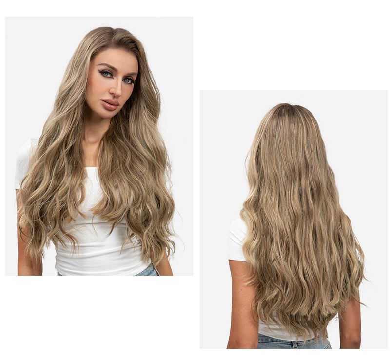 parrucca alla moda parrucca femminile pezzo unico pezzo di capelli Big Wave capelli lunghi e ricci pezzo di estensione dei capelli in fibra chimica senza cuciture_voghion.com