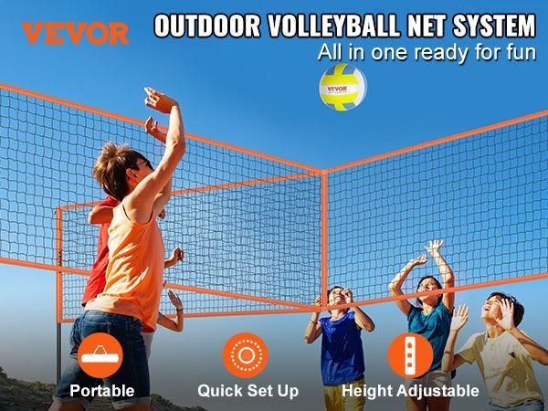 VEVOR 4-Way Volleyball Net, Adjustable Height Badminton Net Set For Backyard Beach Lawn, Outdoor Portable Volleyball Net With Carrying Bag, 4 Square Quick Assemble Game Set For Kids And Adults_voghion.com