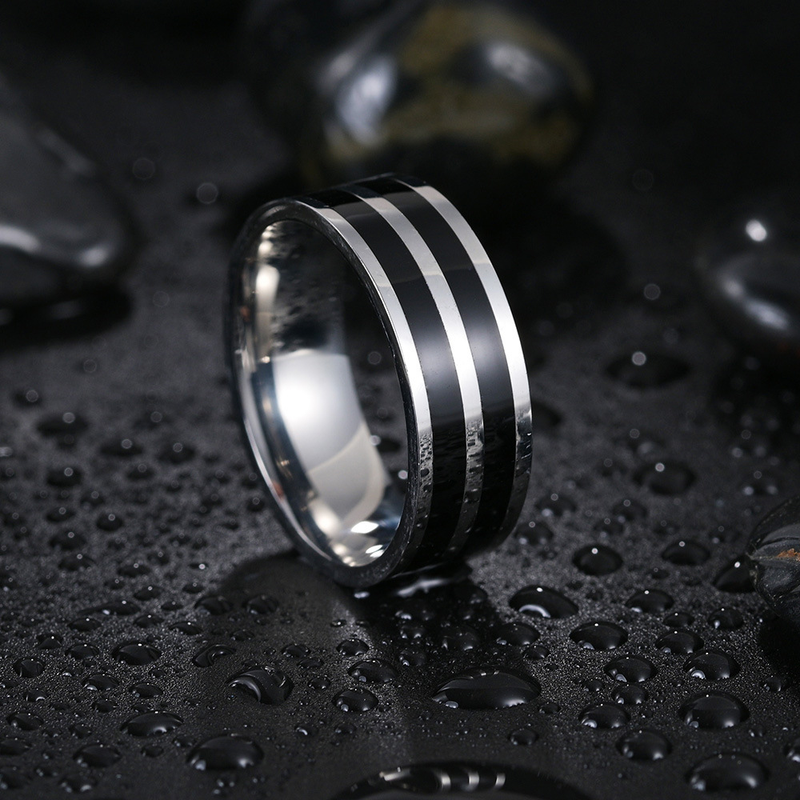 Herren-Ring, 8 mm breit, doppelter Schlitz, einfacher Mode-Herrenring_voghion.com