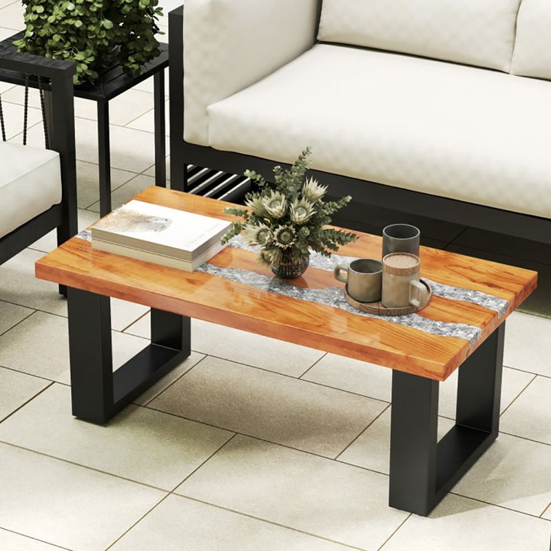 Premium Teak Wood Patio Table With River-Inspired Epoxy Tabletop – Durable, Waterproof & Stylish Outdoor Coffee Table For Garden, Poolside_voghion.com