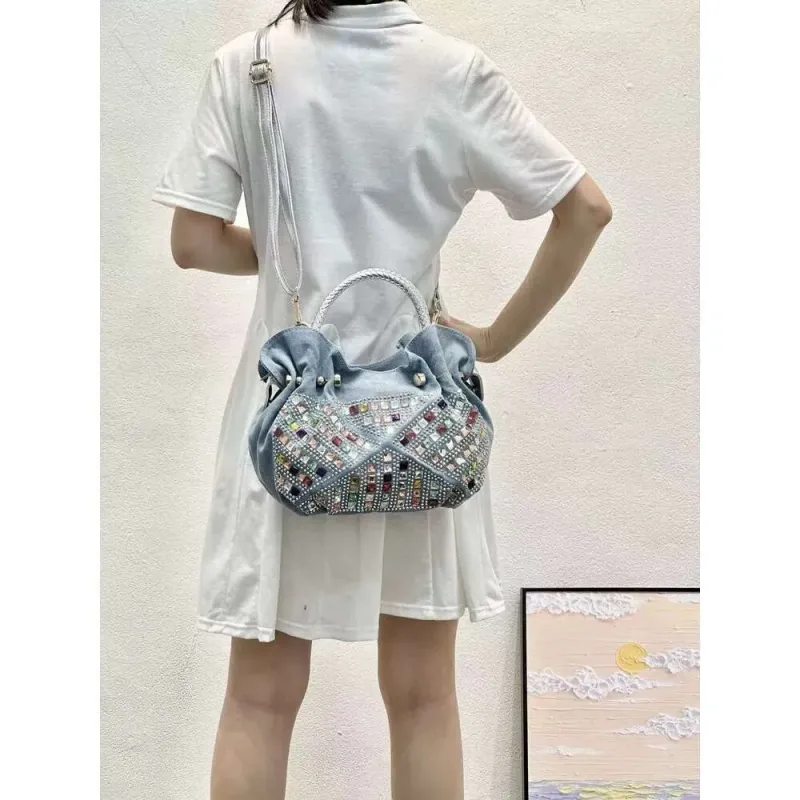 Borsa a mano versione coreana mini tela moda piccola borsa a tracolla alla moda con strass per donna_voghion.com