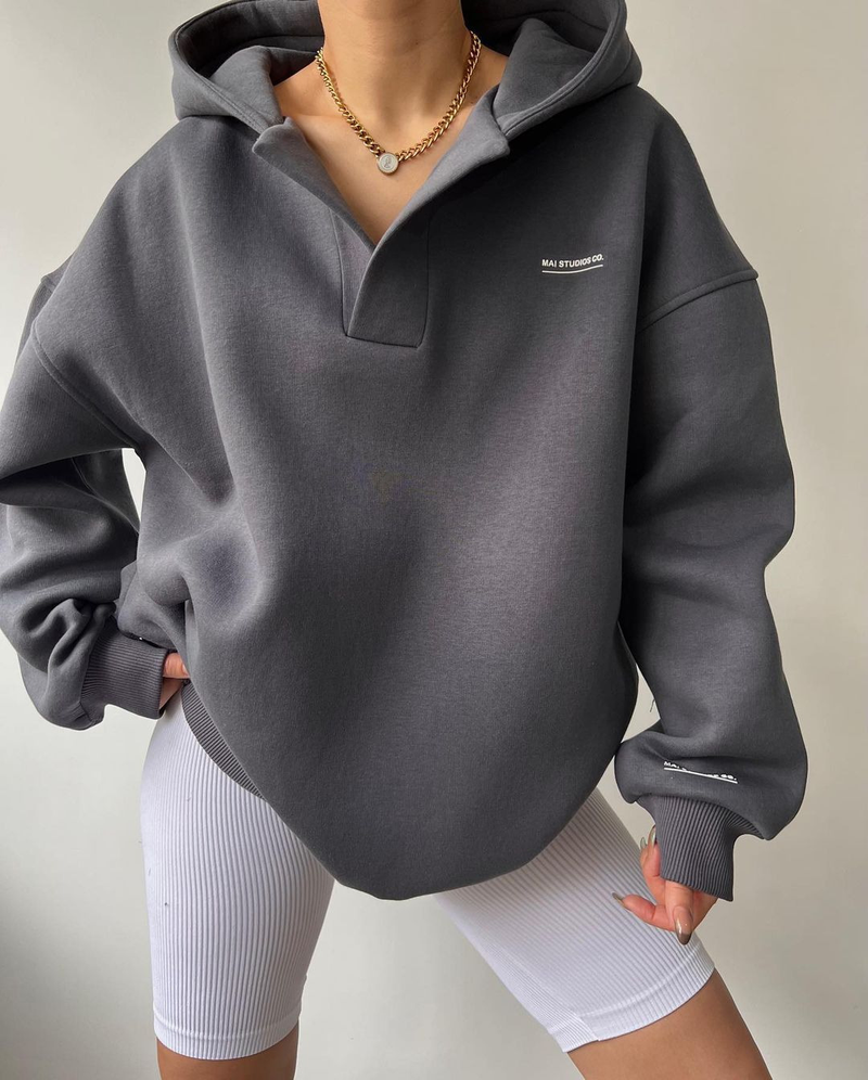 European and American cross border new velvet hooded printed long sleeved basic versatile sweatshirtV neck fleece sweater_voghion.com
