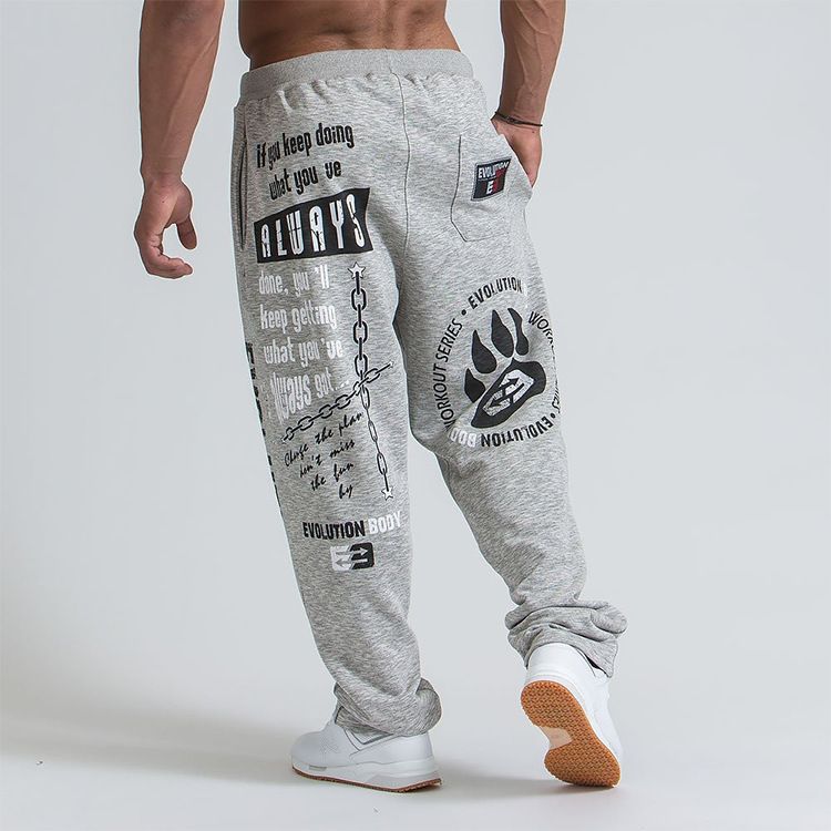 Men's clothing cotton running casual sports pants personality large print loose fitness pants_voghion.com