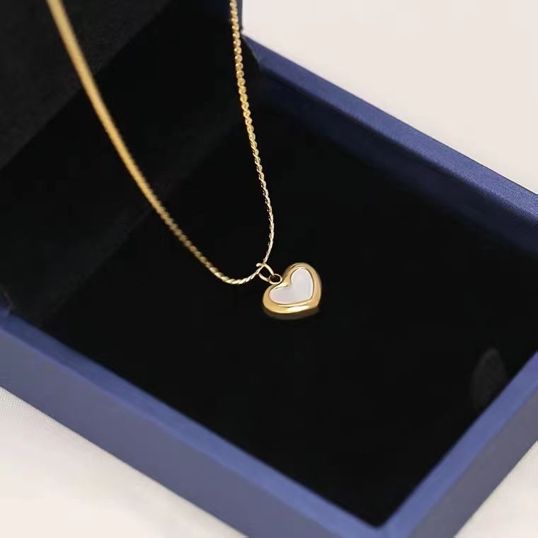 Shell, White Fritillaria, Peach Heart, Love Necklace, Collar Chain, Pulling Beads, Adjustable Bracelet, Gold, No Need to_voghion.com