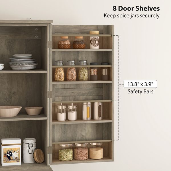 HOMCOM Farmhouse Kitchen Pantry, 72' Tall Pantry Cabinet With 4 Barn Doors, 4 Adjustable Shelves And 8 Door Shelves, Gray Wash_voghion.com