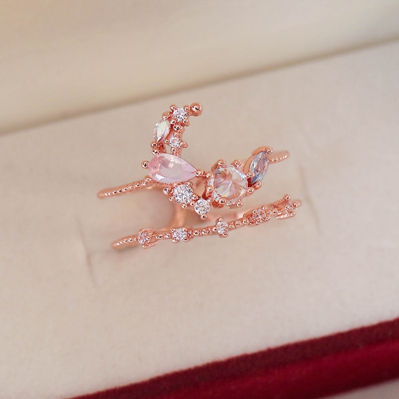 Fashion New Simple All-match Ring Ring Pearl Flower Zircon Irregular Opening Design Adjustable Ring_voghion.com