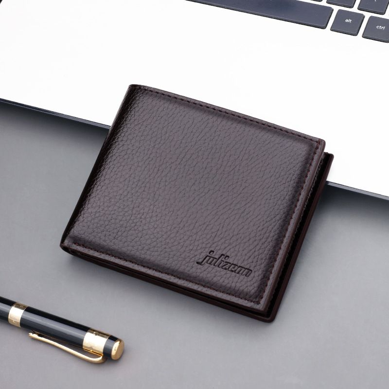 Men's short wallet with zipper, horizontal wallet can hold driver's license, men's leather wallet, PU leather men's card bag, business wallet_voghion.com