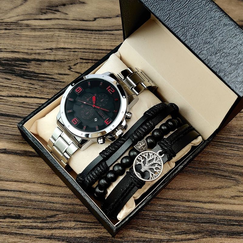 Reloj de pulsera para hombre, resistente al agua, de moda, con correa de acero inoxidable, calendario, de cuarzo, caja de regalo_voghion.com
