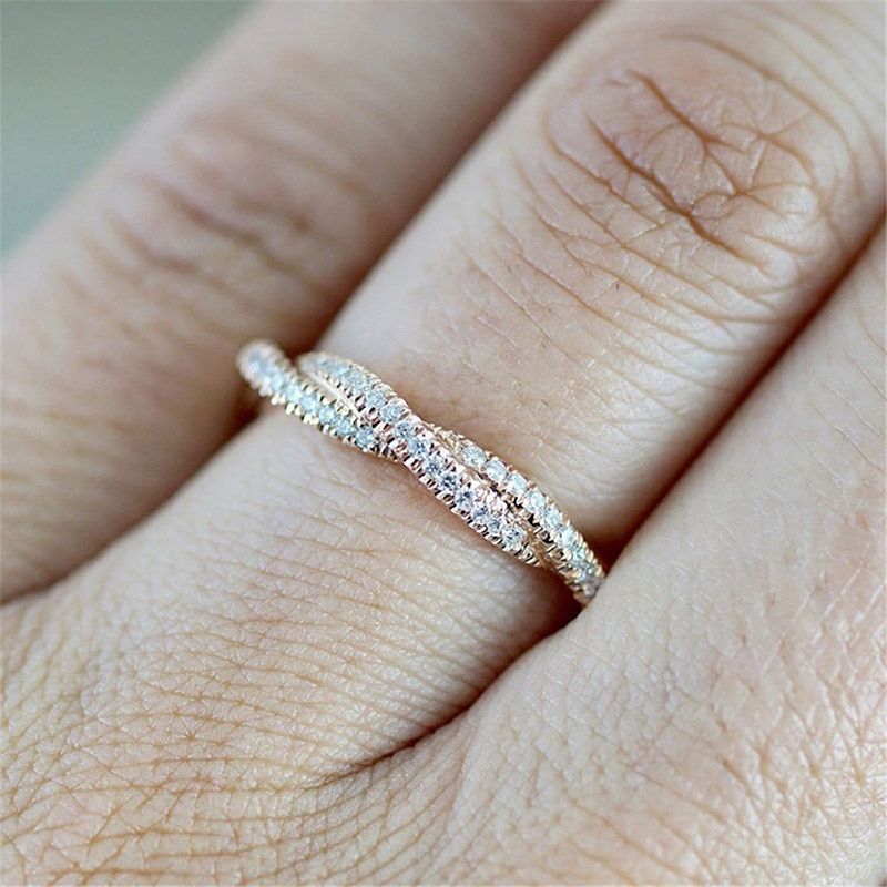 Ready Stock Fashion Rose-Gold-Color Twist Vintage Cubic Zircon Wedding Engagement Ring for Woman Girls Gift_voghion.com