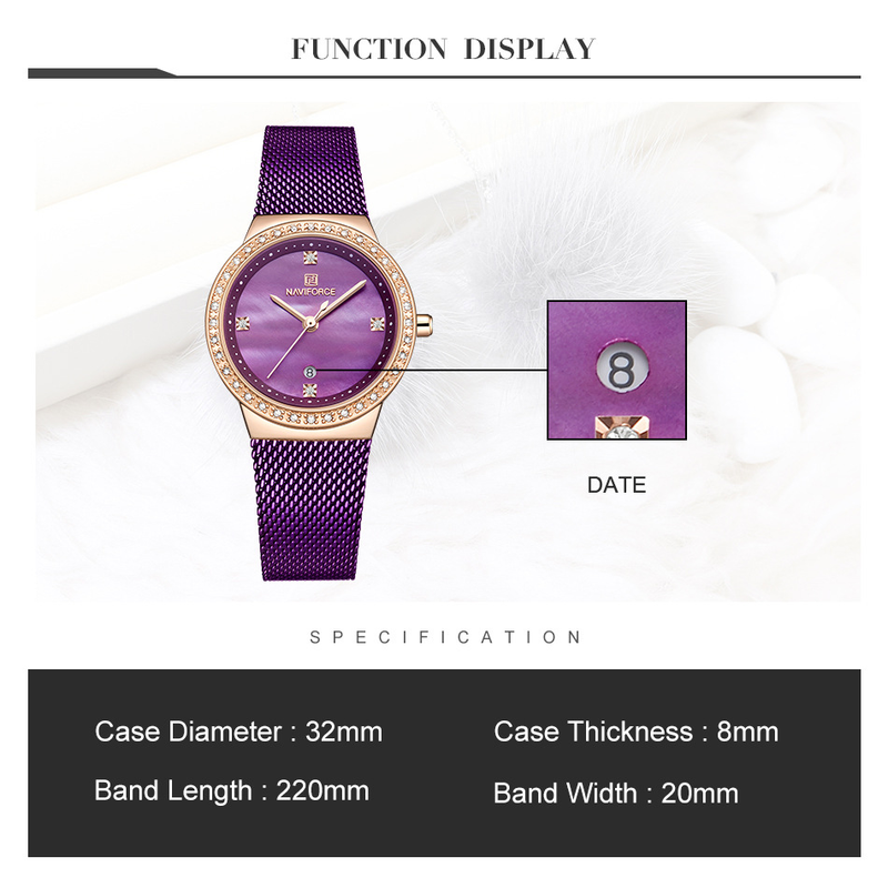 NAVIFORCE/Lingxiang New 5005 Mesh Belt Calendar Women's Waterproof Quartz Fashion Watch_voghion.com