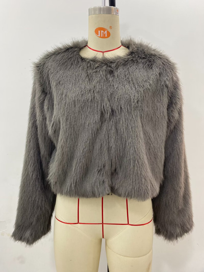 Kurze Damenjacke mit französischem Kunstpelzeffekt_voghion.com