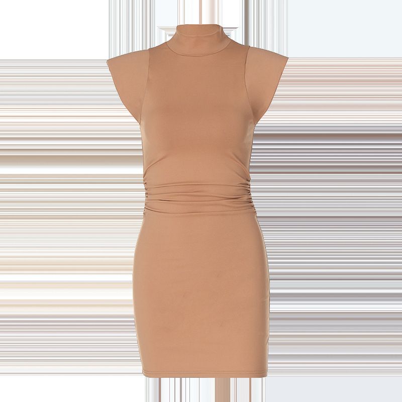 Women's clothing 2024 summer new product fashionable solid color slim fit sleeveless high neck hip hing dress wholesale_voghion.com