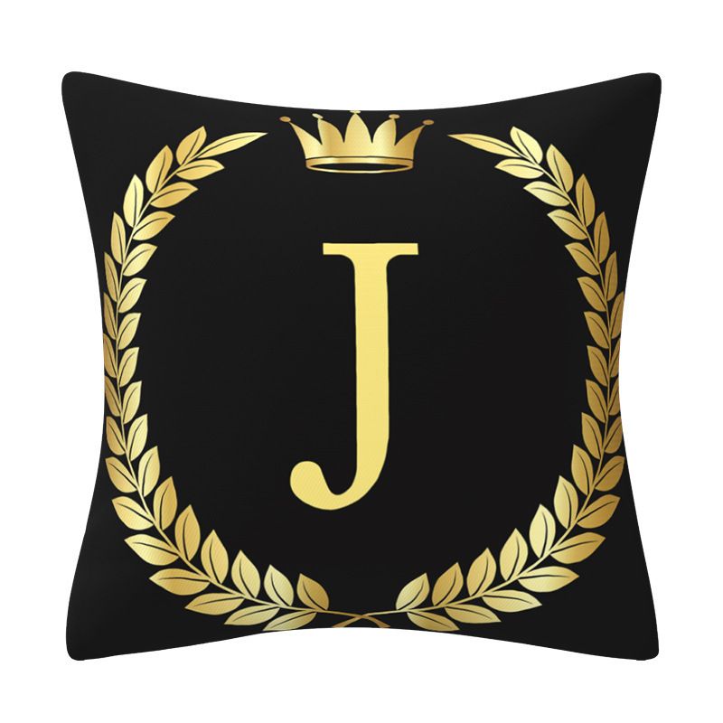 Black And Gold Alphanumeric Print Home Decor Sofa Cushion Pillow_voghion.com