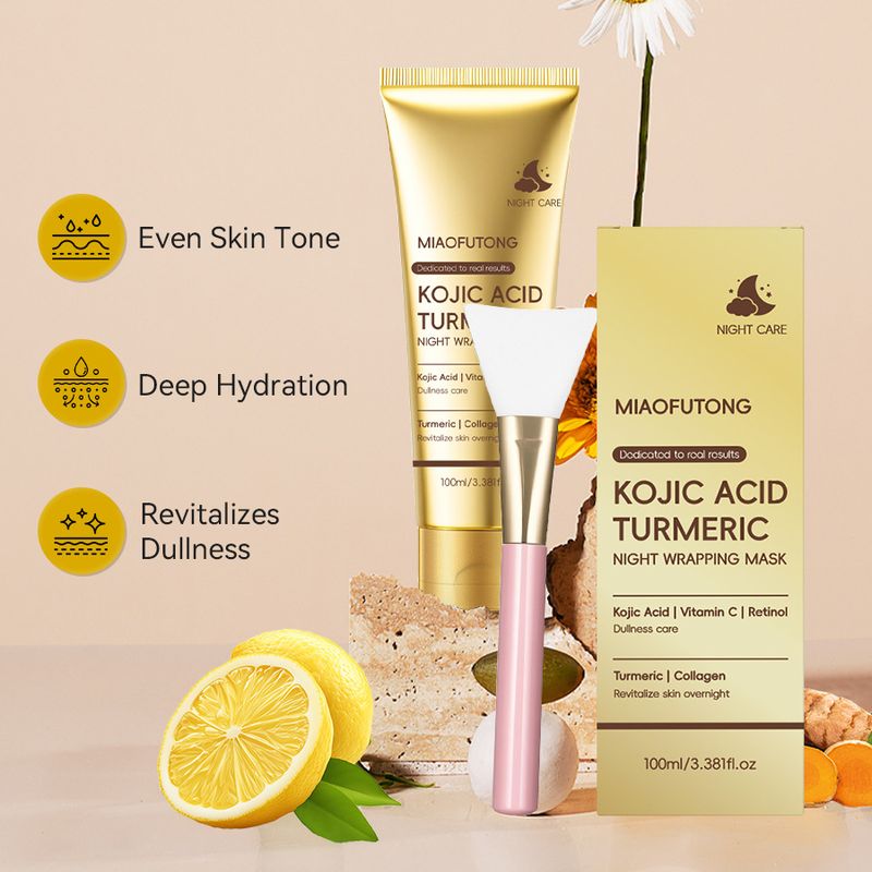 Maschera avvolgente notturna all'acido cogico e curcuma, la più venduta, per la pulizia, il ringiovanimento e l'illuminazione della pelle._voghion.com