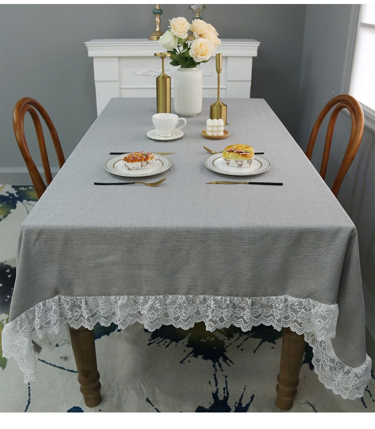 Tovaglia in lino minimalista nordica - Copritavolo da pranzo rettangolare con delicato bordo in pizzo, decorazione per la casa in stile scandinavo per tavoli da caffè e da pranzo._voghion.com