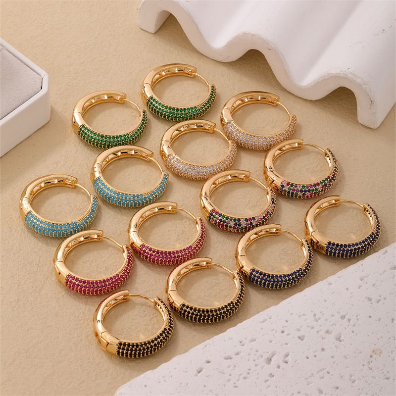 Orecchini geometrici con zirconi rotondi - Orecchini di lusso con micro-pavé per donna (argento 925/placcato oro 18 carati)_voghion.com