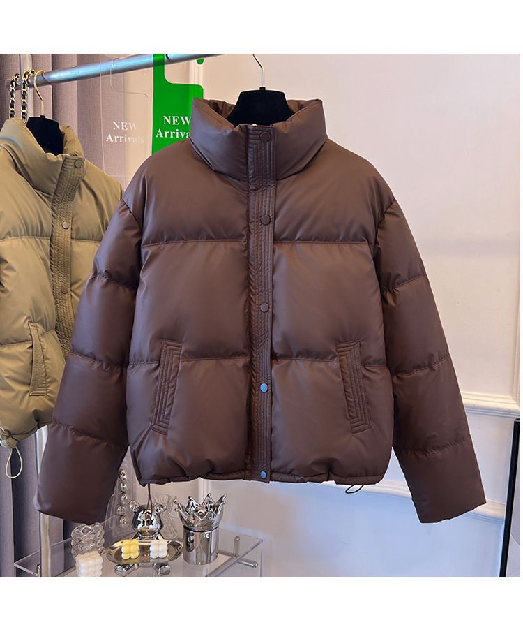 Dameskleding Koreaanse versie korte opstaande kraag kleine winterjassen katoenen jas voor dames eenvoudige losse versie rits pufferjack effen kleur_voghion.com