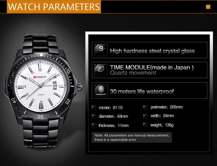 Reloj de cuarzo resistente al agua con banda de acero y calendario de moda CURREN Carryon 8110 para hombre_voghion.com