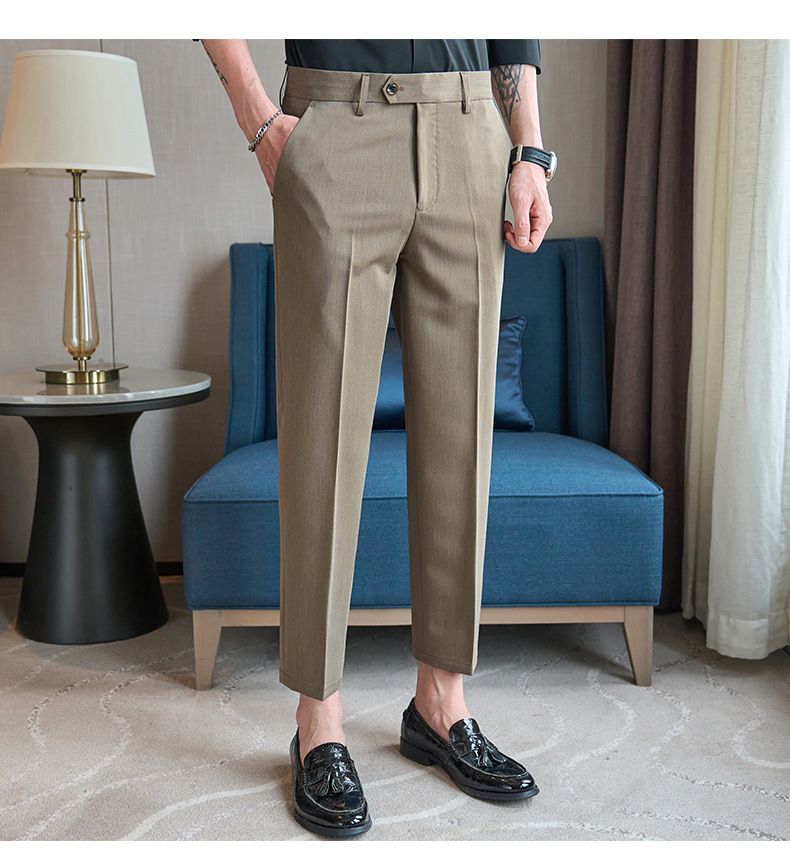 Summer new casual Korean version of youth simple nine-point slim-fitting small straight men's pants_voghion.com