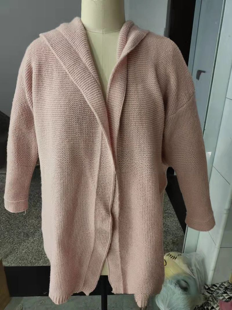 K New Hooded Sweater With A High Collar For A Temperament Commuting Loose Women's Cardigan Large Size Knitted Sweater Cardigan_voghion.com