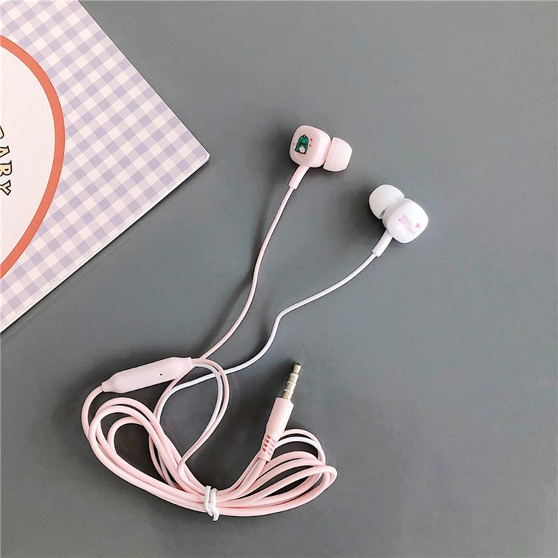 Hörlurar med mikrofon, universal in-ear-söt tecknad film med trådbunden bas, förvaringslåda för hörlurar_voghion.com