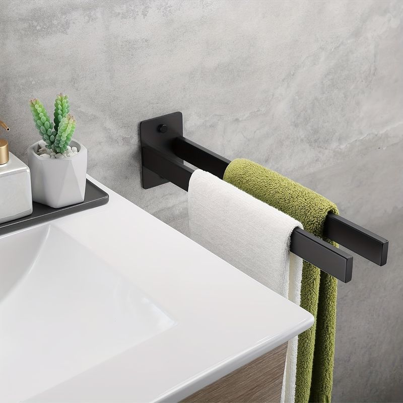Towel Rail Stainless Steel Towel Holder Self-Adhesive Towel Rail Double No Drilling Bath Towel Holder For Bathroom Kitchen Wall Silvery 40 Cm_voghion.com
