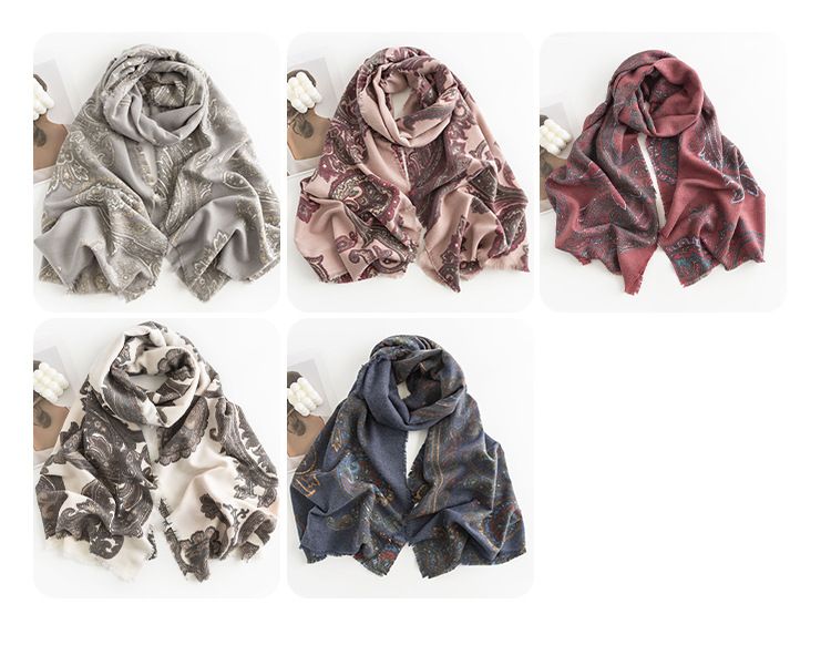 Scarf Autumn and Winter Cashew Nut Printing Female Imitation Cashmere Shawl Thickened Warm and Cold-proof Scarf_voghion.com