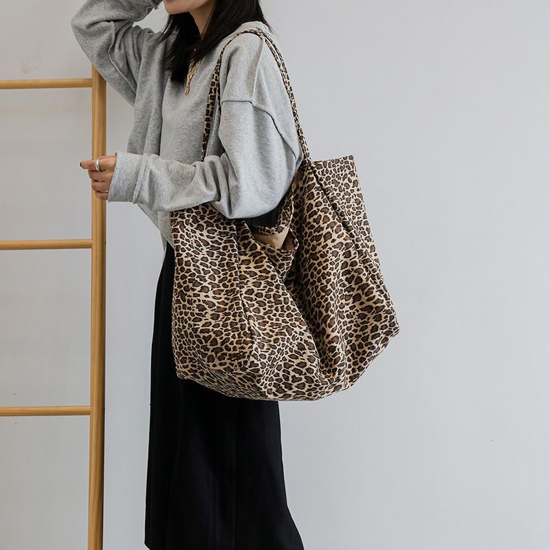 Borsa tote casual da donna, grande capacità, con stampa leopardata, tinta unita, nuova 2024_voghion.com