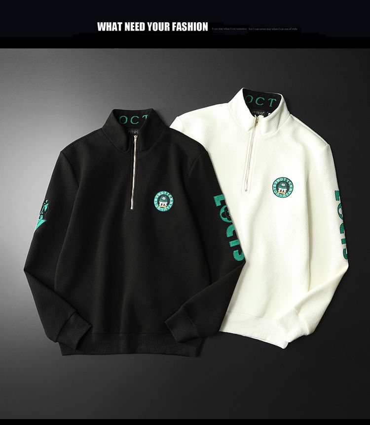 Felpa con cappuccio casual alla moda con mezza zip e colletto rialzato da uomo_voghion.com