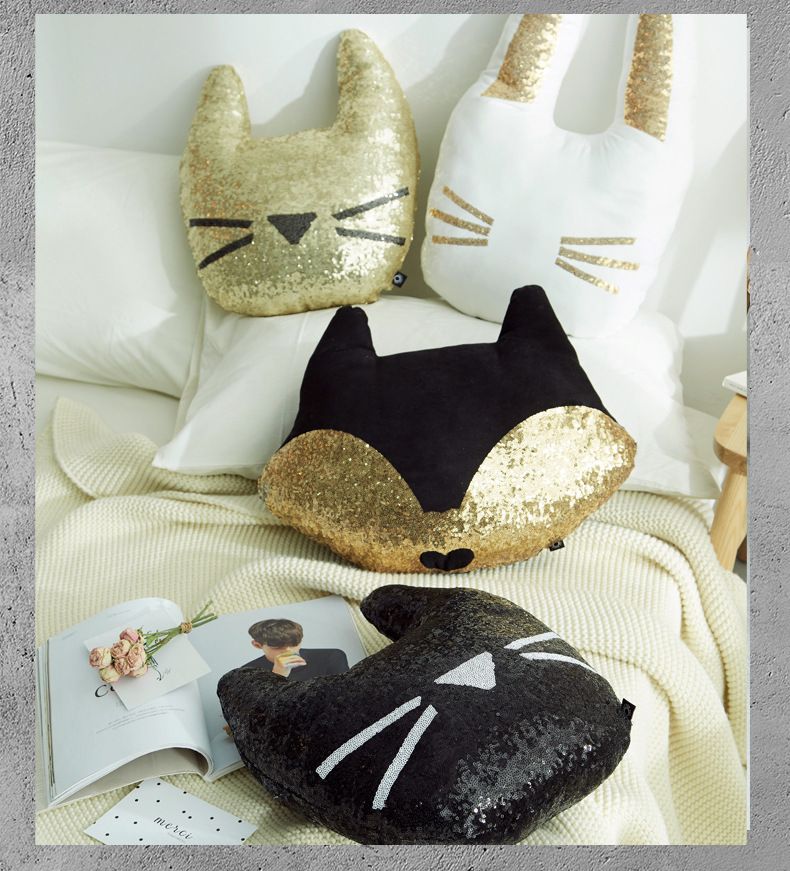 Zweifarbiges Plüsch-Dekokissen mit Pailletten Zweifarbiges Plüsch-Dekokissen mit Pailletten_voghion.com