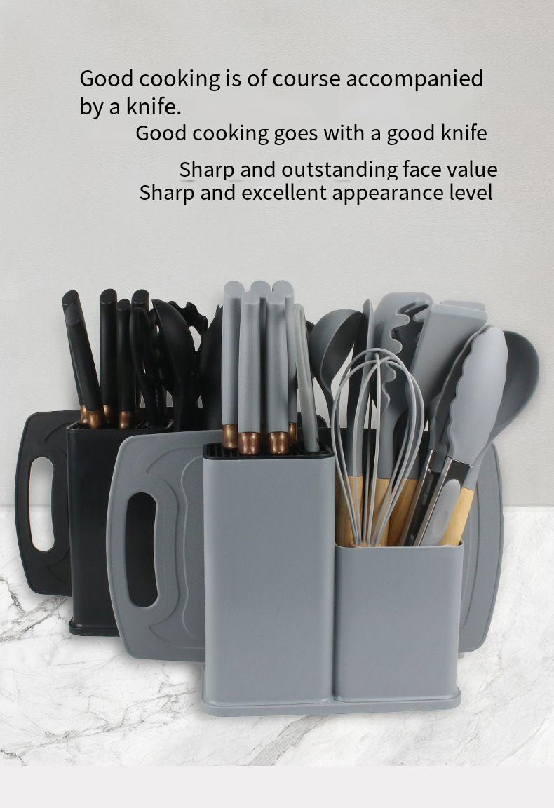 19-teiliges Messerset, Silikon, hochtemperaturbeständig, Küchenutensilien, antihaftbeschichtete Pfanne, Kochspatel, Löffel, Aufbewahrung_voghion.com