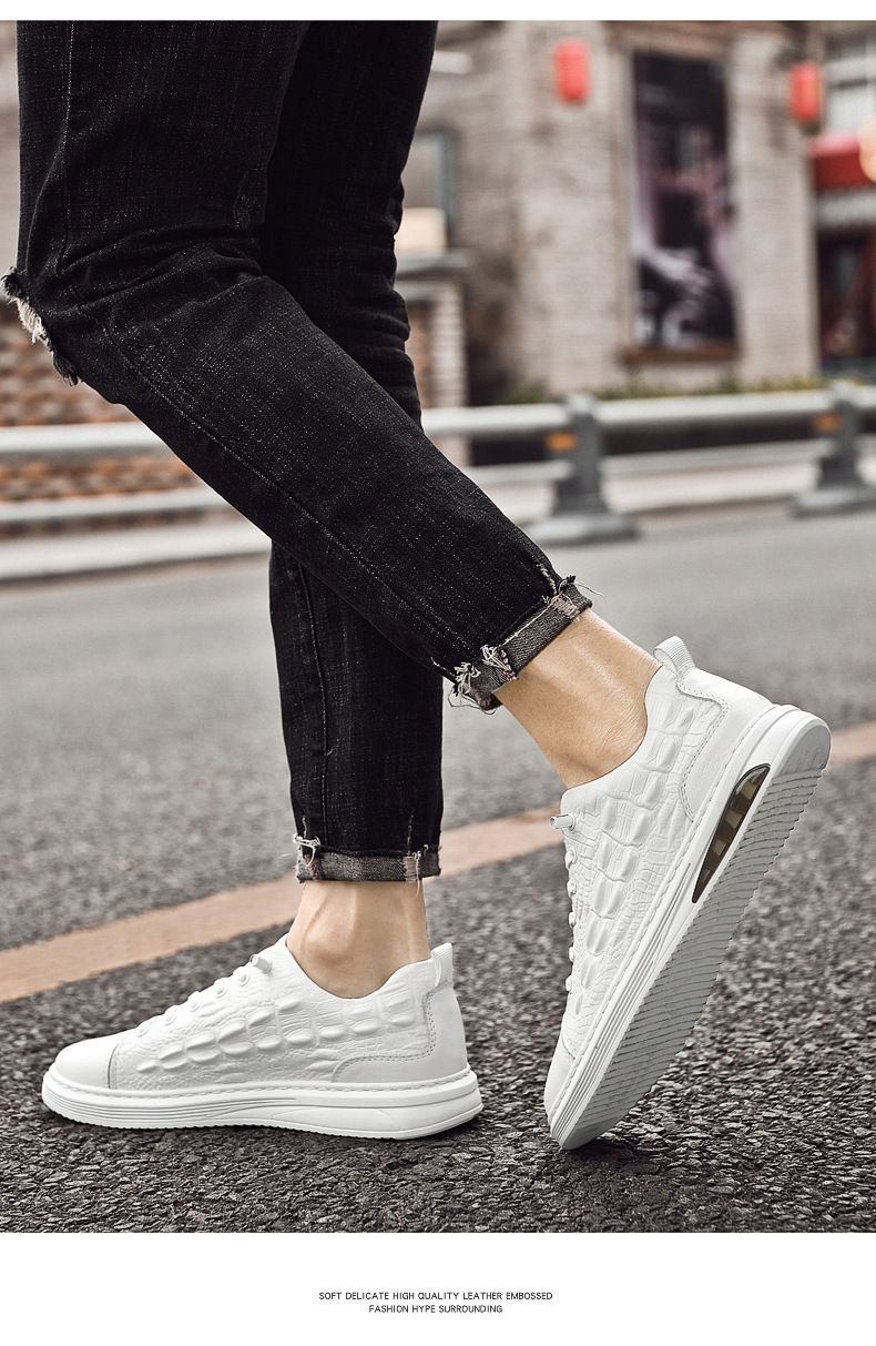 Herrenschuhe mit Krokodilprägung, weiße Herren-Boardschuhe, lässige Herren-Lederschuhe_voghion.com