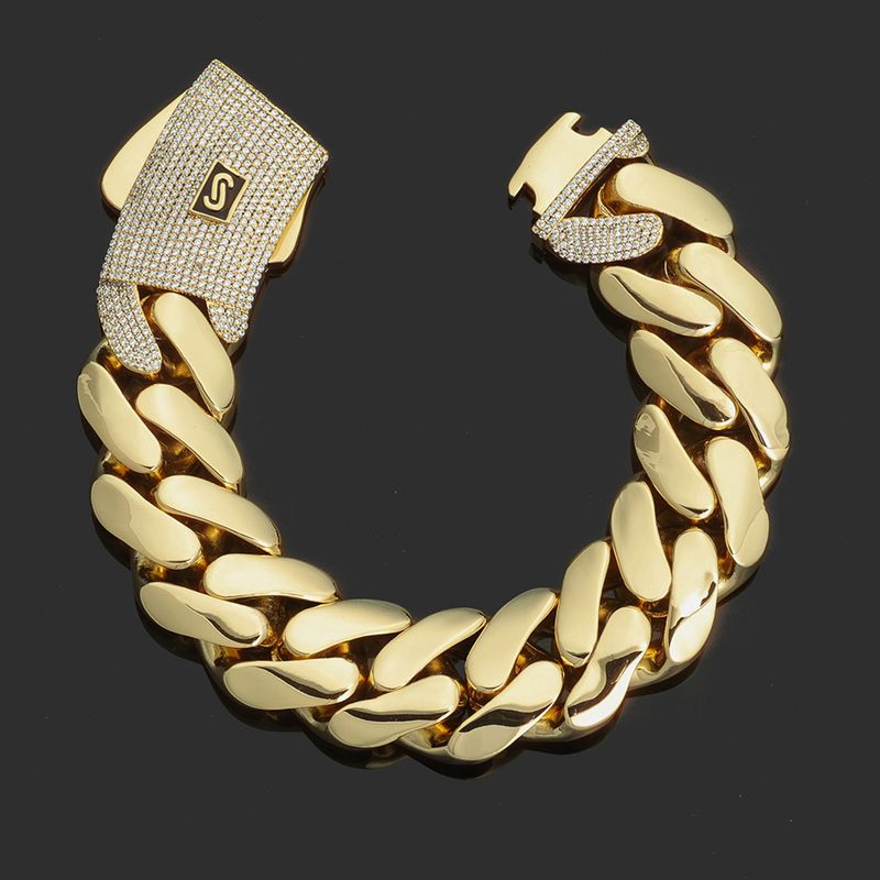 Men's Cuban Link Bracelet 14K Gold Plated Hip Hop Jewelry, High Quality Thick Chain Bracelet For Men, Trendy Unisex Accessory_voghion.com