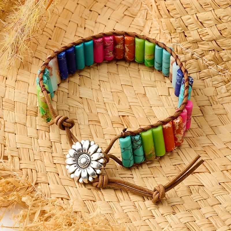 Handgefertigtes Boho Wickelarmband - Verstellbares Design mit Leder und natürlichem Energiestein_voghion.com