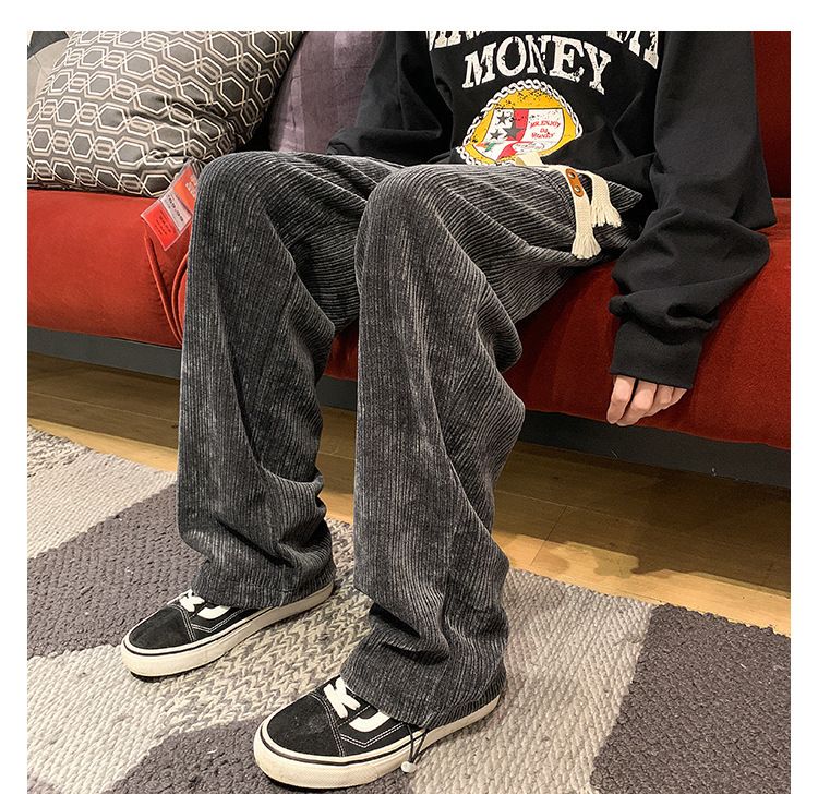 American Corduroy Men's Autumn Ins High Street Trendy Brand Loose Straight Tube Oversized Casual Pants_voghion.com