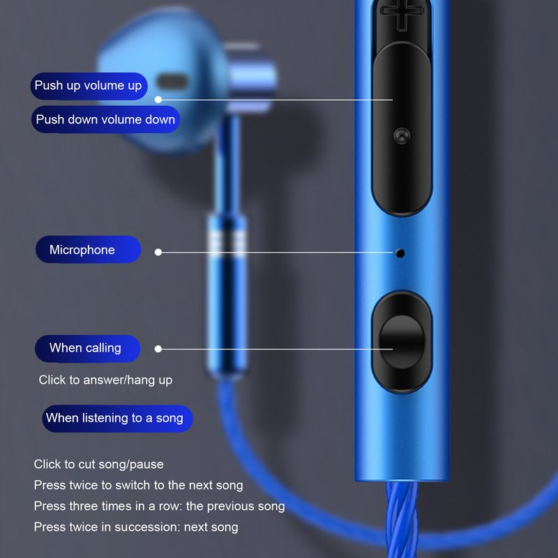 Wired Earbuds Ergonomic Heavy Bass In-ear 1.2m Metal 3.5mm Wire Control Earphones for Music_voghion.com